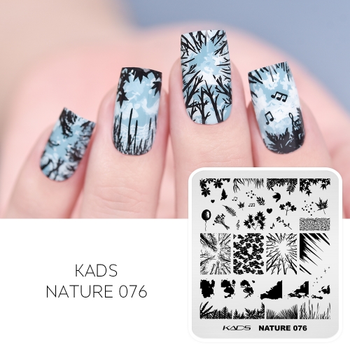 Nature 076 Nail Stamping Plate Creative Views of Trees & Forest & Leaves & Clouds
