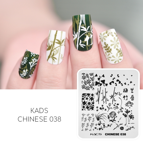 Chinese 038 Nail Stamping Plate Chinese Four Noble Plant of Plum Blossom, Orchid, Bamboo and Chrysanthemum