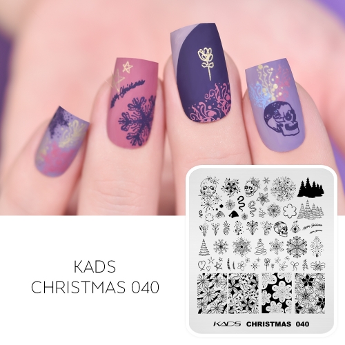 Christmas 040 Nail Stamping Plate Sketches of Christmas Trees and Snowflakes and Skulls