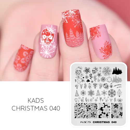 Christmas 040 Nail Stamping Plate Sketches of Christmas Trees and Snowflakes and Skulls