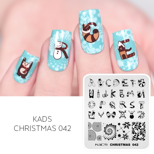 Christmas 042 Nail Stamping Plate Kaleidoscope Patterns and Combinations of English Letters and Christmas Elements