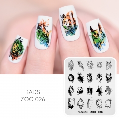 Zoo 026 Nail Stamping Plate 野生動物と抽象アートと自然のフレームとライオンとオオカミとトラとフクロウとシマウマとパンダとシカ