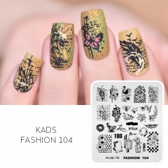 Fashion 104 Nail Stamping Plate Vintage Elements & Flowers & Butterflies & Birdcages Vase & Handwritten Script & Checkered Backgrounds