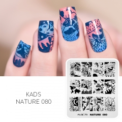 Nature 080 Nail Stamping Plate 抽象的な風景と幾何学的な自然と天体デザインと山と森と日の出と雲