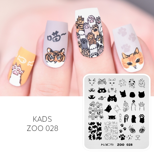 Zoo 028 Nail Stamping Plate 猫とトラと足跡と動物の顔とかわいい動物