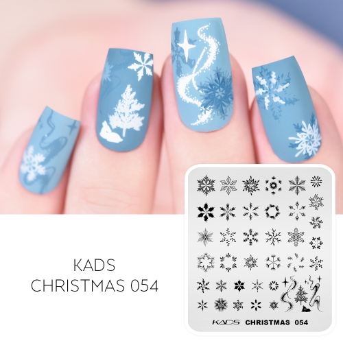 Christmas 054 Nail Stamping Plate 重ね塗りの雪の結晶と松の枝と輝き