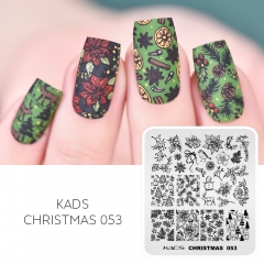 Christmas 053 Nail Stamping Plate ホリデーデコレーション、ヒイラギ、ポインセチア、松の枝、トナカイ、冬のスパイス