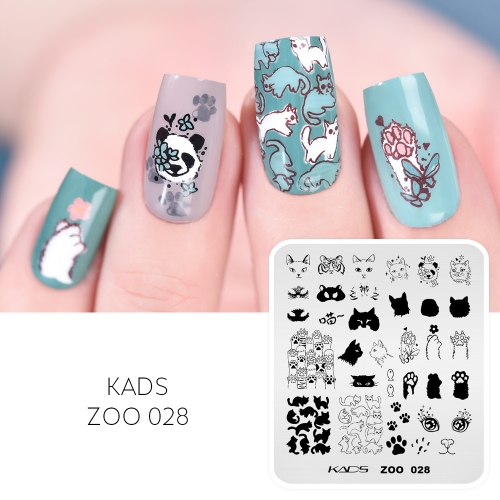 Zoo 028 Nail Stamping Plate 猫とトラと足跡と動物の顔とかわいい動物