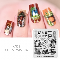 Christmas 056 Nail Stamping Plate クリスマスビレッジ＆トナカイ＆雪の木々＆冬の風景＆礼拝堂＆キャンドル＆ステンドグラスの窓