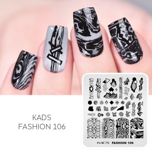 Fashion 106 Nail Stamping Plate ゼブラストライプ、ヘビ柄、幾何学模様、大理石の渦巻き模様