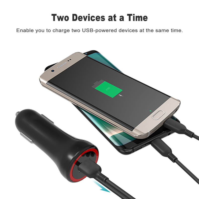 24W iPhone Car Charger 1 USB-A Port and Extension Lightning Cable