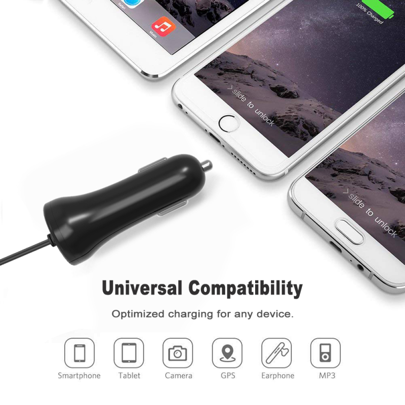 24W iPhone Car Charger 1 USB-A Port and Extension Lightning Cable