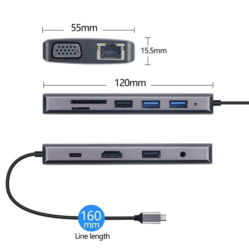 USB C Hub for Macbook Pro, 120x55x15.5mm