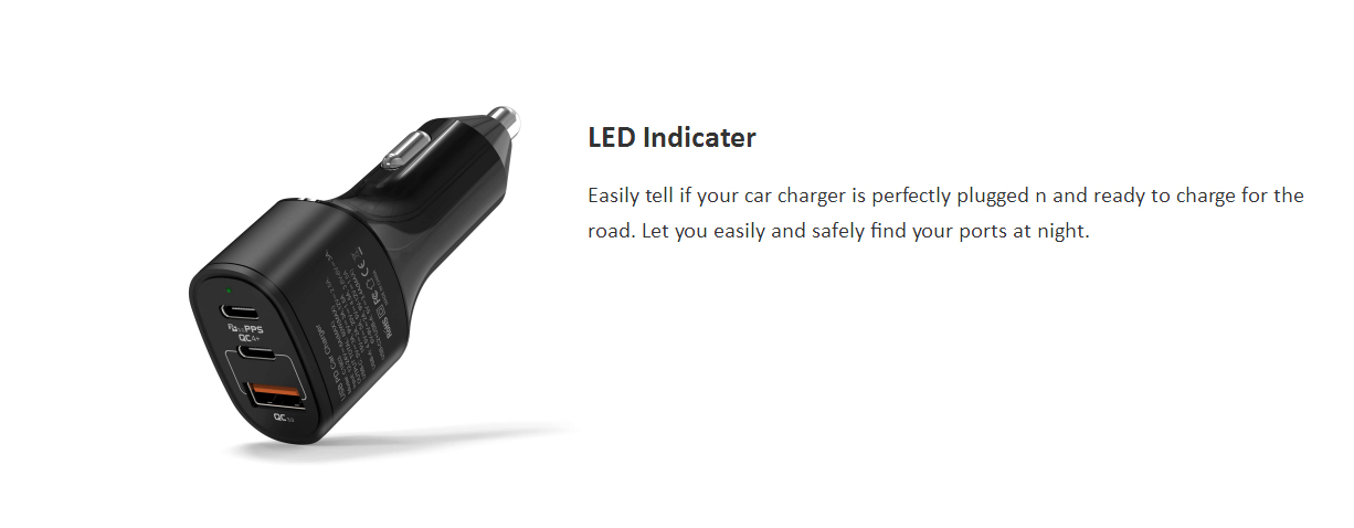 60W USB C Car Charger with LED light