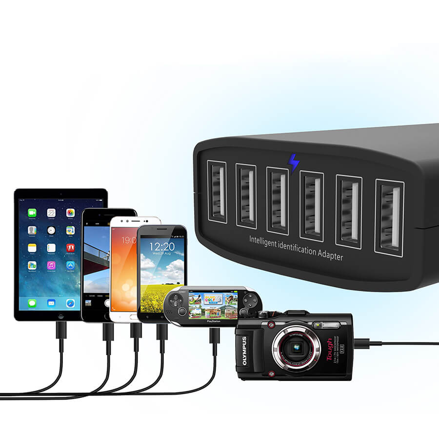 6 port usb charger station compatible all usb devices