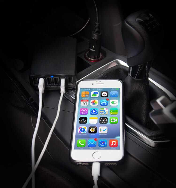 50W Car Charger for Cell Phone, 6 USB-A ports