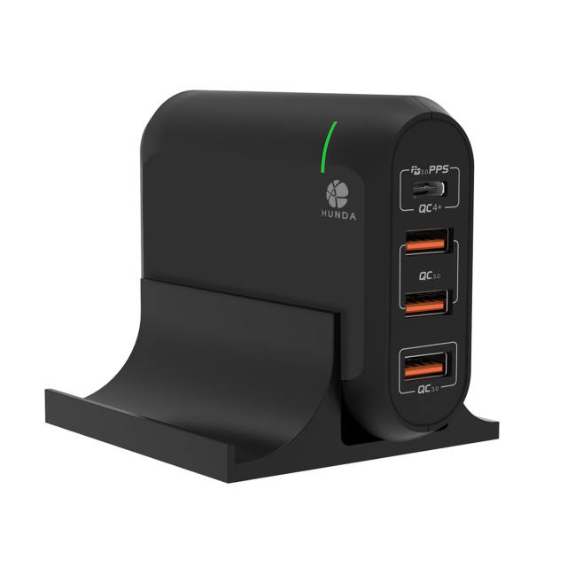 4 Port Best USB Desktop Charger Station - HUWDER 66W For iPhone 12, Samsung S20 , Pixelbook Go