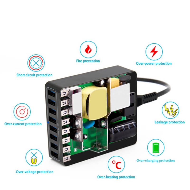 60W Home Phone Charger Station for Phones 8 USB Type-A Ports