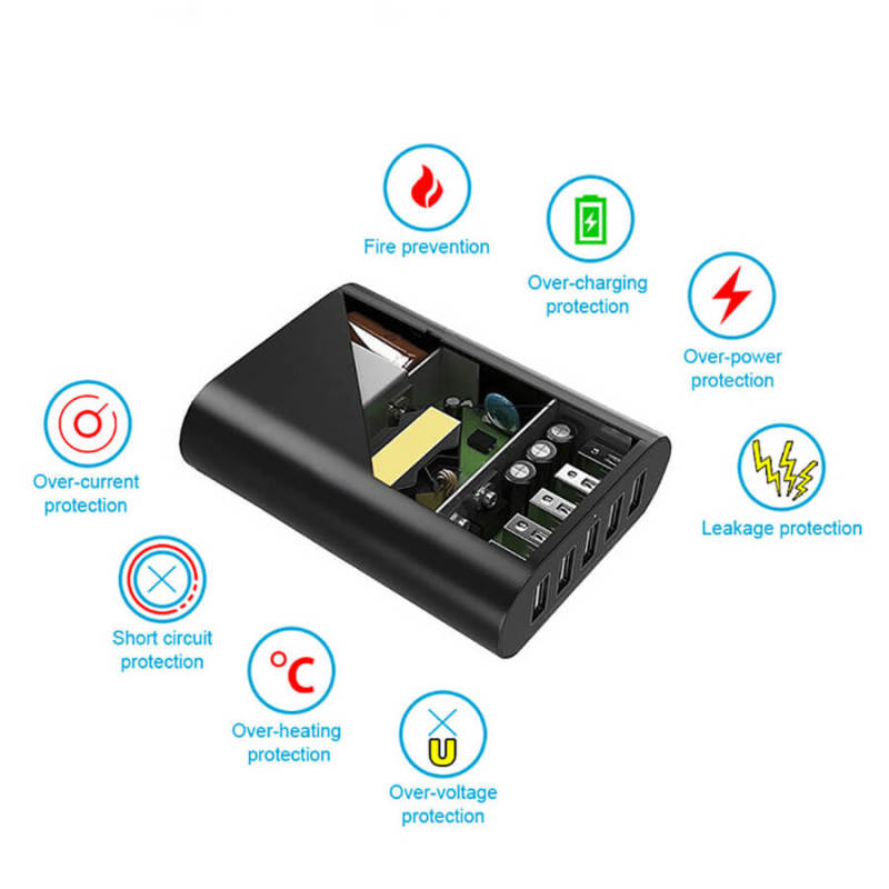 5 Ports USB Multi Charger Station 50W For Cell Phones And Tablets