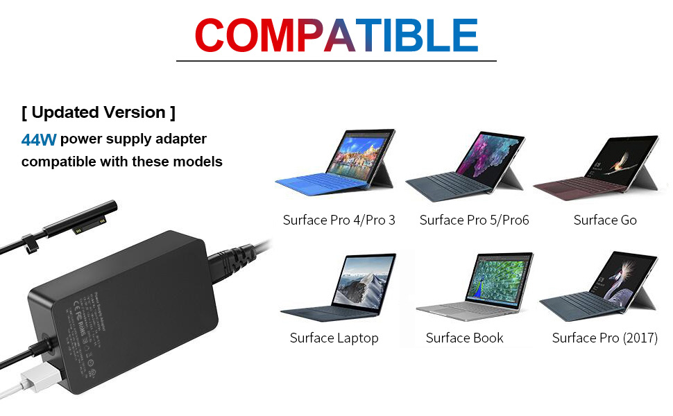 44W surface pro charger compatible with surface pro 3/4/5/6 surface go/ surface laptop