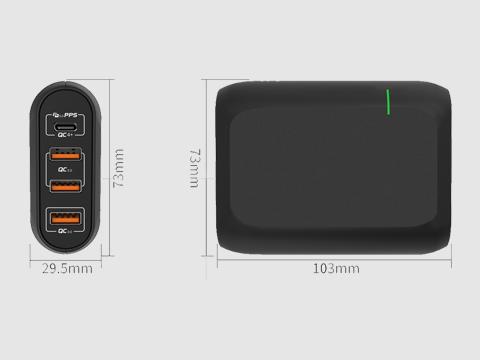 HUWDER 66W 4 Port USB fast charging station dimension