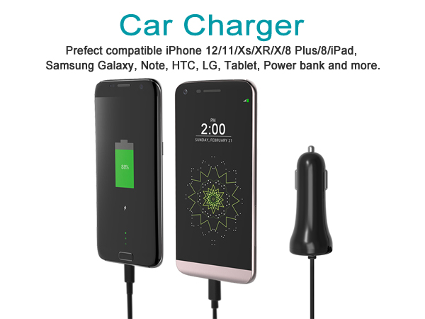 iPhone 24W car charger support charge 2 device at the same time
