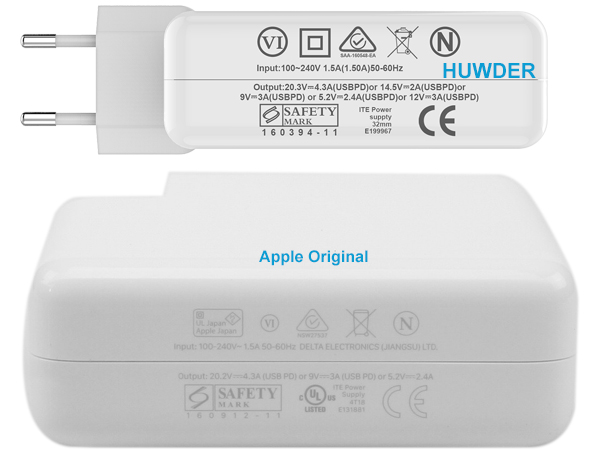 Apple USB-C 87W charger VS HUWDER 87W charger