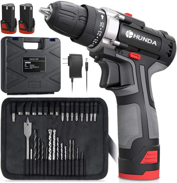 12.8V Cordless Drill Set Power Drill with 2 Batteries, 31 Pcs Accessories