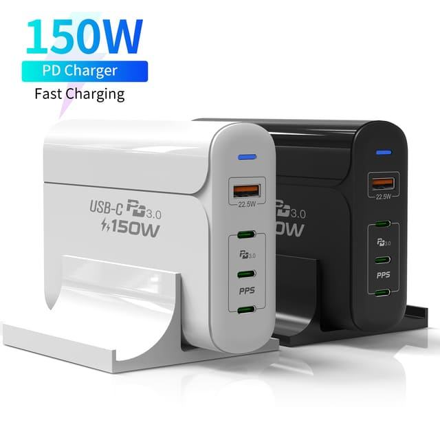 4 Port 150W Portable Fast Charger Station, 3 Type-C Ports and One Type-A Port | HUWDER