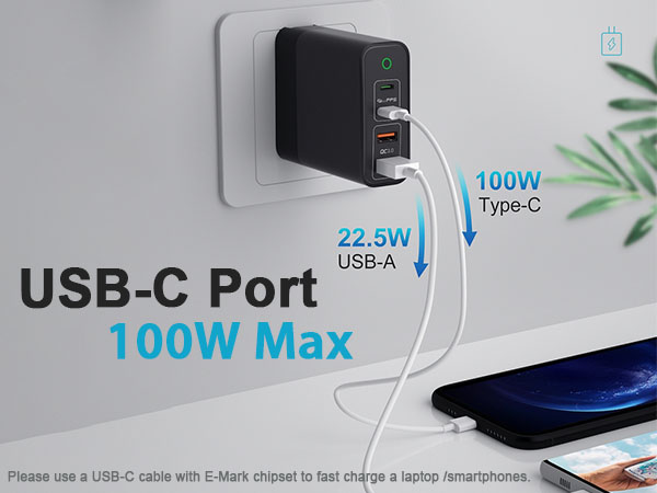 100W max USB C port of HUWDER 150W GaN Wall Charger