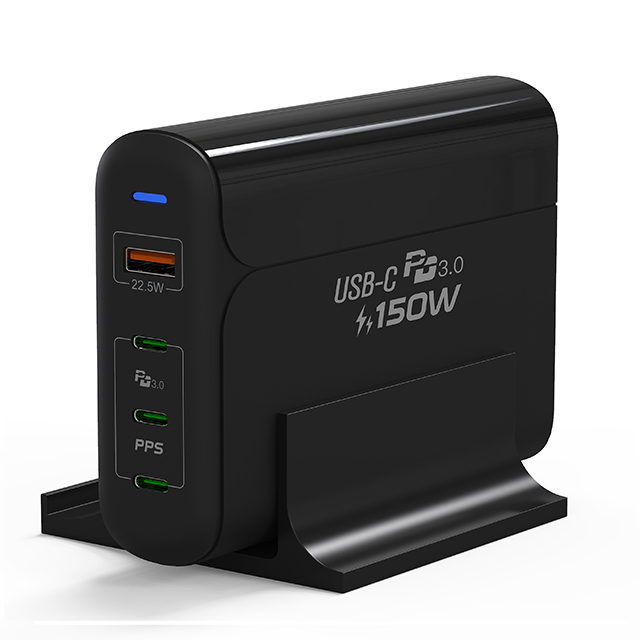 4 Port 150W Portable Fast Charger Station, 3 Type-C Ports and One Type-A Port | HUNDA