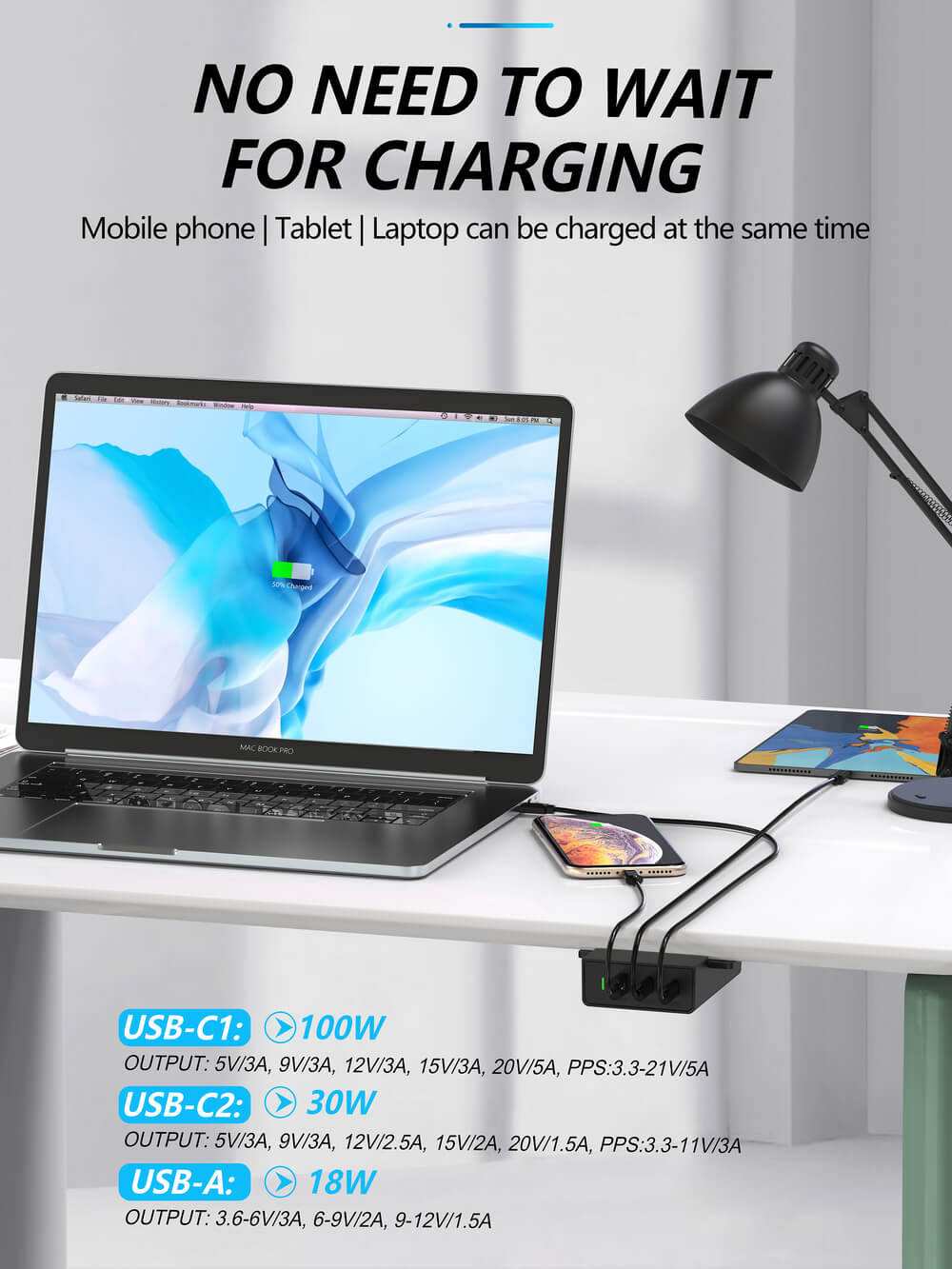 150W PD Charger support charge 3 devices at the same time