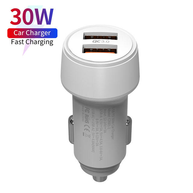 Dual USB-A 30W In Car Charger QC3.0 Fast Adapter -Huwder