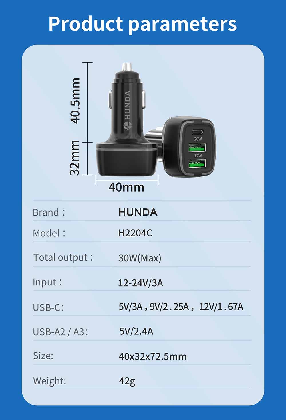 H2204 30W Car Charger specification