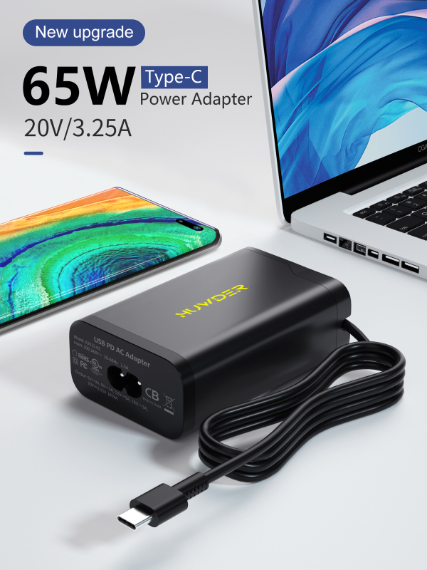 EU Plug power cable 65W USB C Charger Adapter PD Type C Power Adapter 20V 3.25A