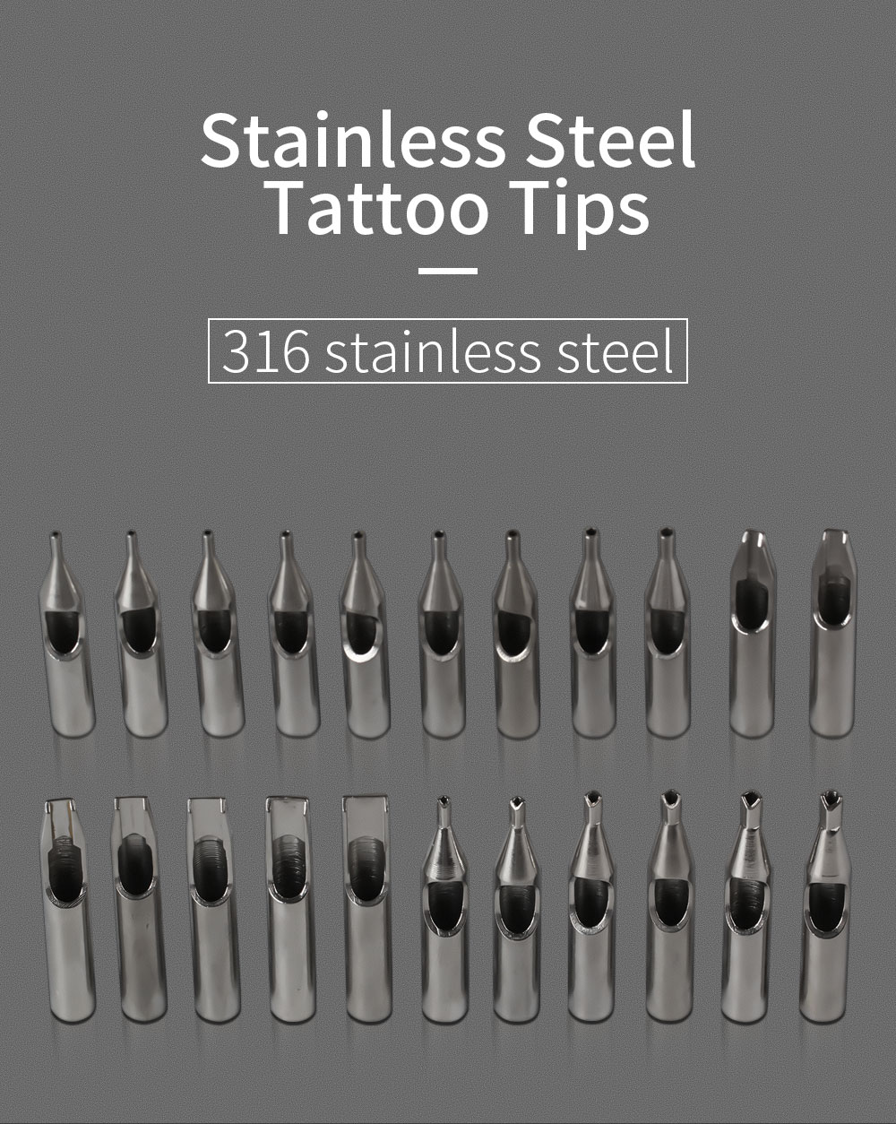 22pcs Mixed Tattoo Nozzle Tips Tubes Set RT FT DT Stainless Steel