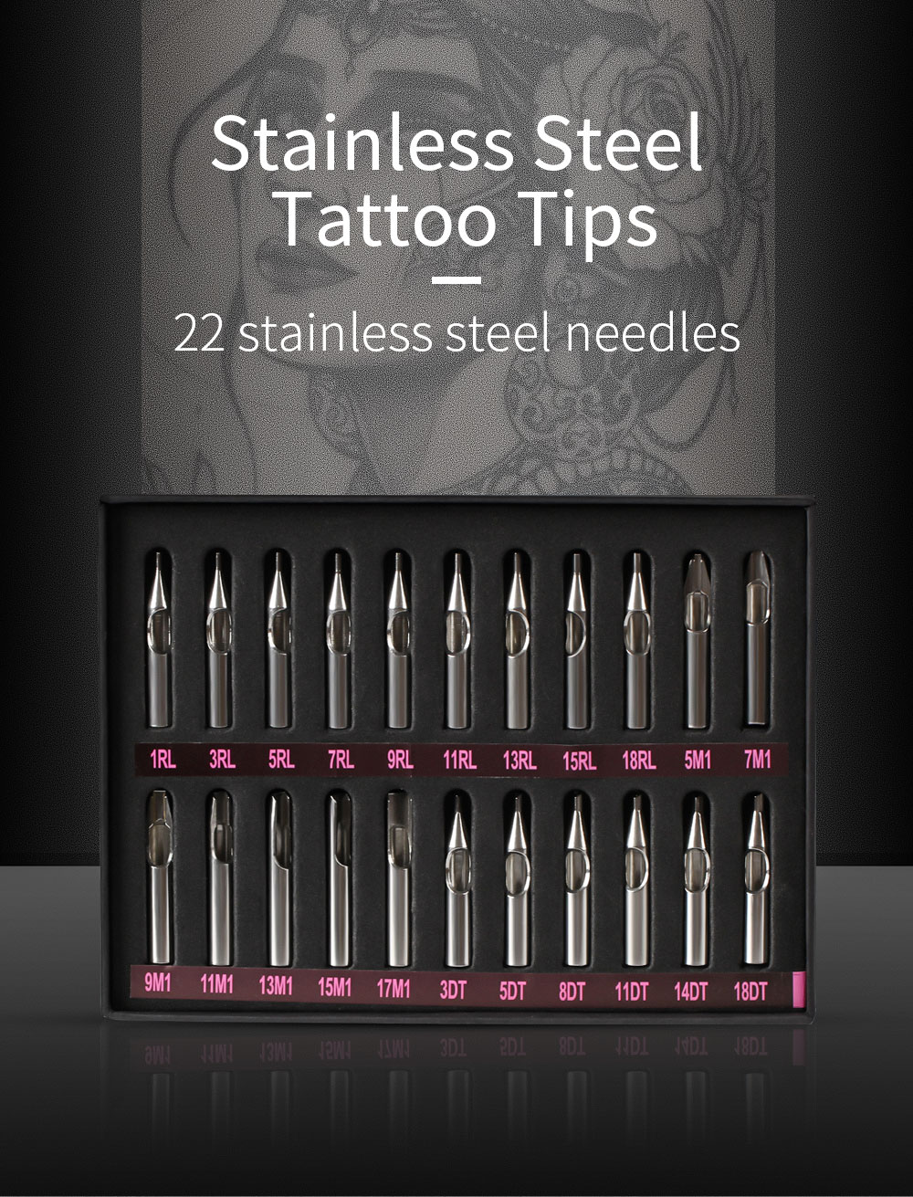 22pcs Mixed Tattoo Nozzle Tips Tubes Set RT FT DT Stainless Steel