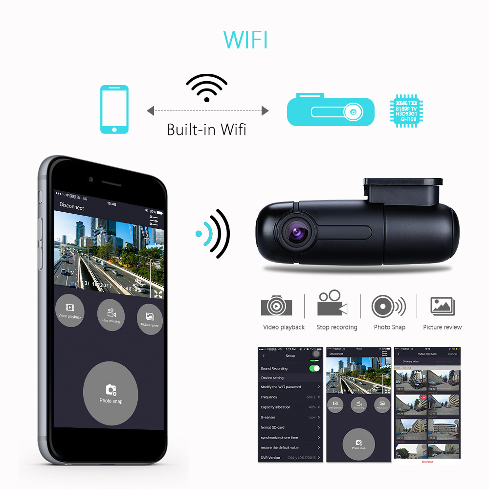 Blueskysea B1W WiFi Mini Dash Cam Car Camera (No Battery, No screen) 