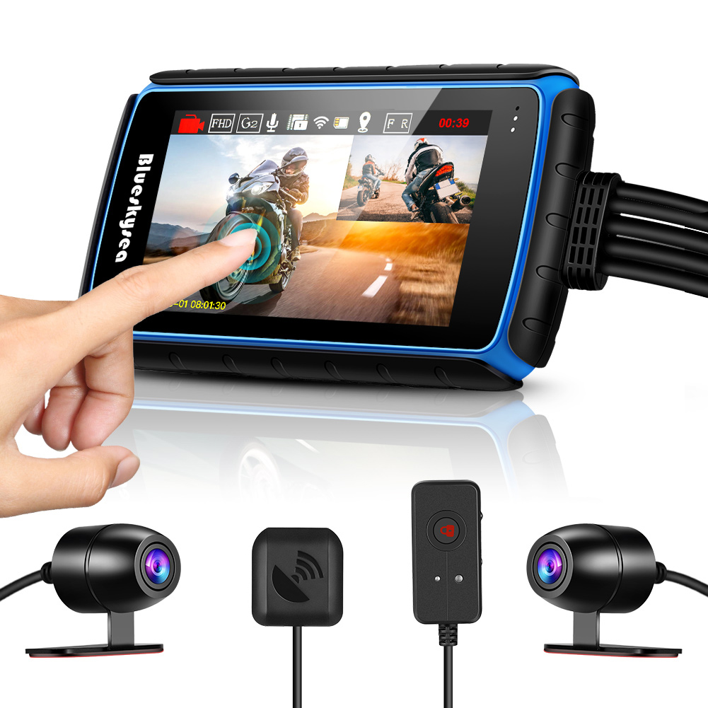 Blueskysea DV688 HD 1080p 2.35 in. LCD Dual Motorcycle Dash Cam with GPS