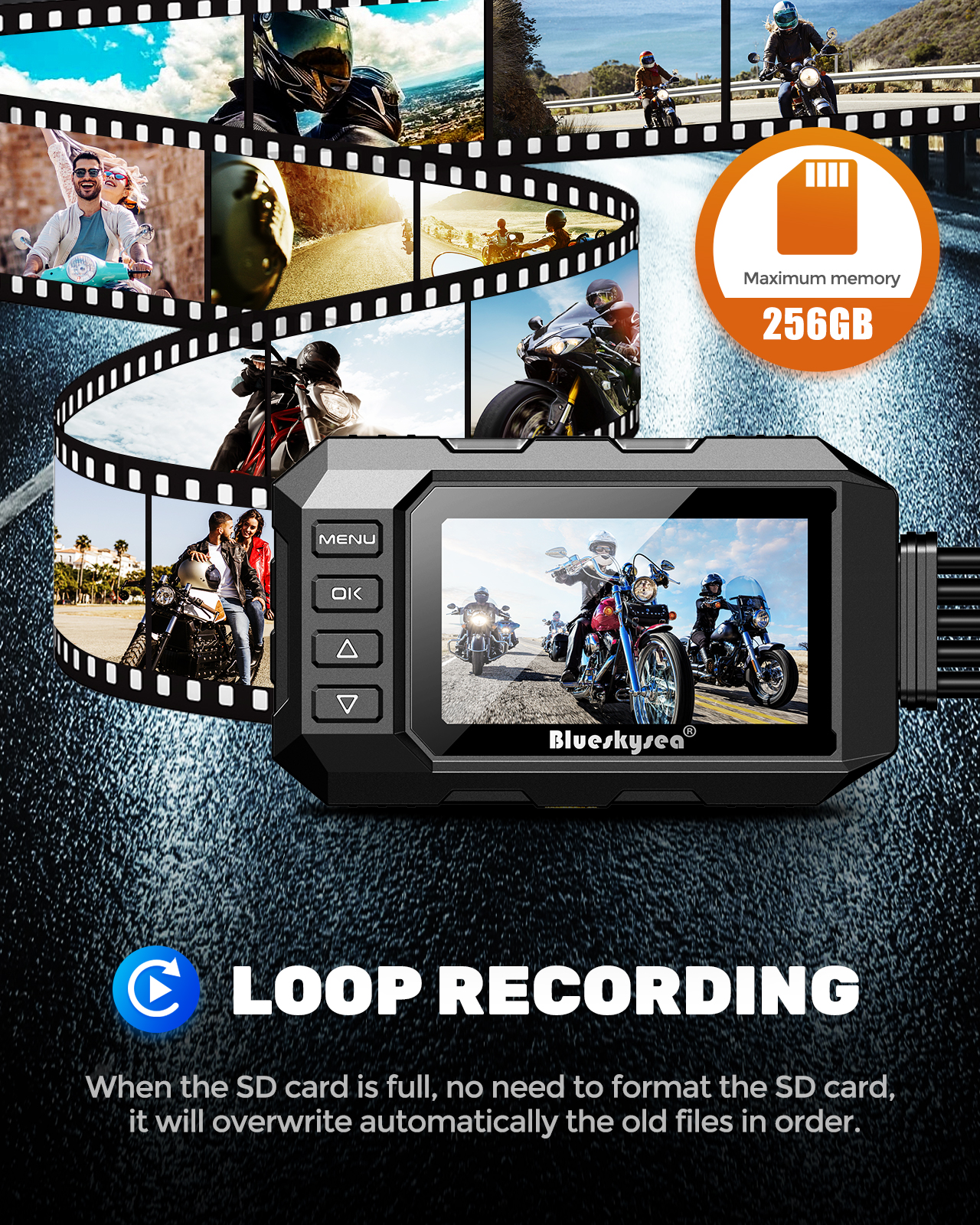 motorcycle dash cam,best motorcycle dash cam,vsysto motorcycle dash  cam,blueskysea b1m,dash camera for bike