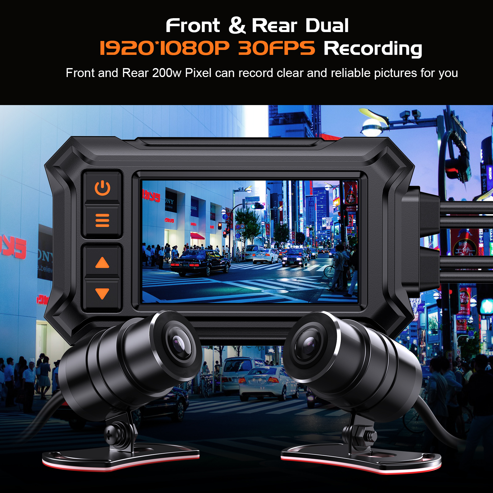 Motorcycle Dash Cam Camera, Blueskysea DV988 1080p 30fps Dual Wide Angle  140 Degree Lens Sportbike Recording DVR with 4'' Touch Screen Rugged 32GB