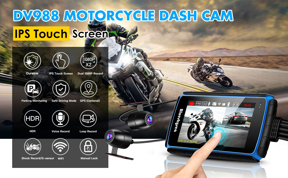 Motorcycle Dash Cam  Dual Camera BlueSkySea DV988 Scout Bobber Install 