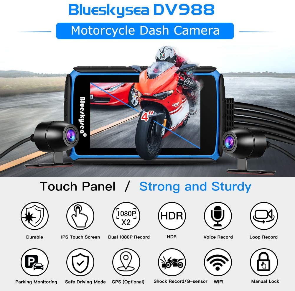 Blueskysea DV777 Dual HD 1080P Motorcycle Dashcam Waterproof IP67 Camera  WiFi GPS Motorcycle DVR 3 Inch Dash Cam Motor Black Box