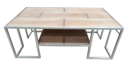 Coffee Table Hand Crafted Solid Reclaimed Elm Top Brushed Stainless Steel