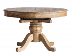 Extendable round dining table in solid elm wood 125/165 cm