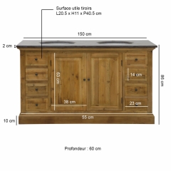 Solid wood bathroom cabinet 2 sinks 2 doors 6 small drawers