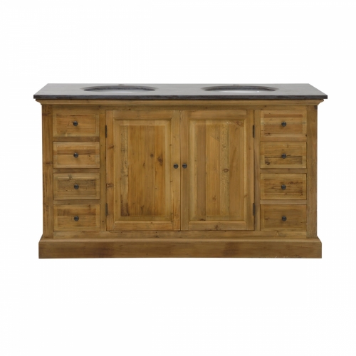 Solid wood bathroom cabinet 2 sinks 2 doors 6 small drawers