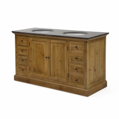 Solid wood bathroom cabinet 2 sinks 2 doors 6 small drawers