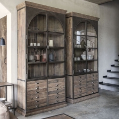 Industrial bookcase in greyed natural recycled wood and metal - Manufacture