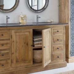 Solid wood bathroom cabinet 2 sinks 2 doors 6 small drawers